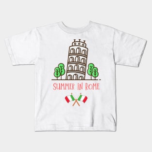 Summer in Rome! Against the background of the Tower of Pisa in Pisa, province of Lazio. Kids T-Shirt